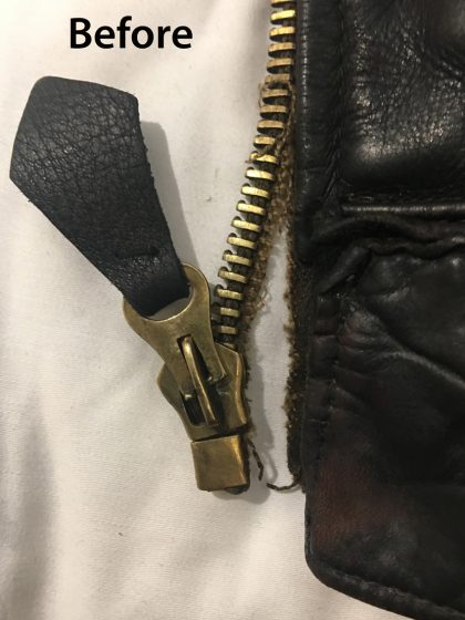 Vintage jacket torn zip repair