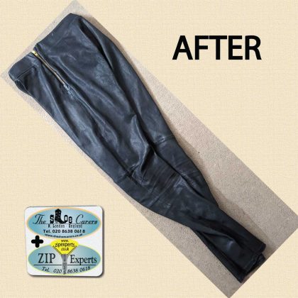 LEATHER trousers zip repair with leather patch - Image 2