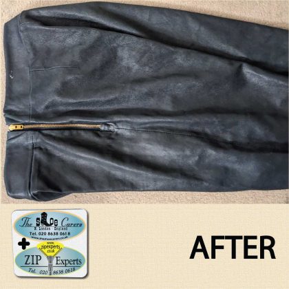 LEATHER trousers zip repair with leather patch - Image 4