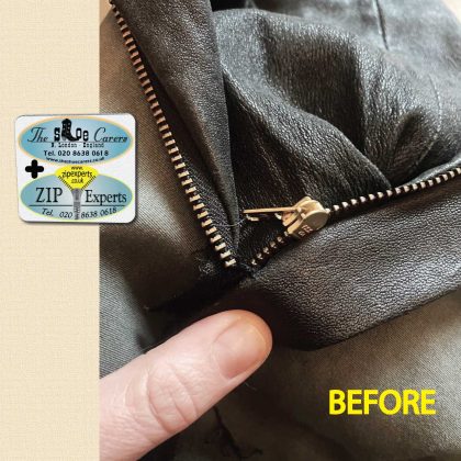 LEATHER trousers zip repair with leather patch